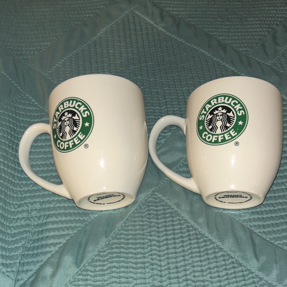 2006 Starbucks White Mugs with Green Logo